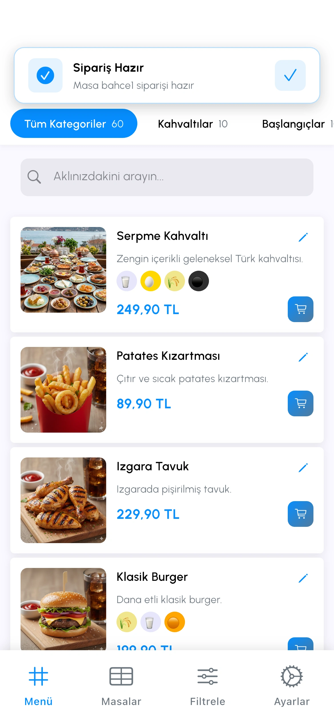 Sipariş hazır ekranı